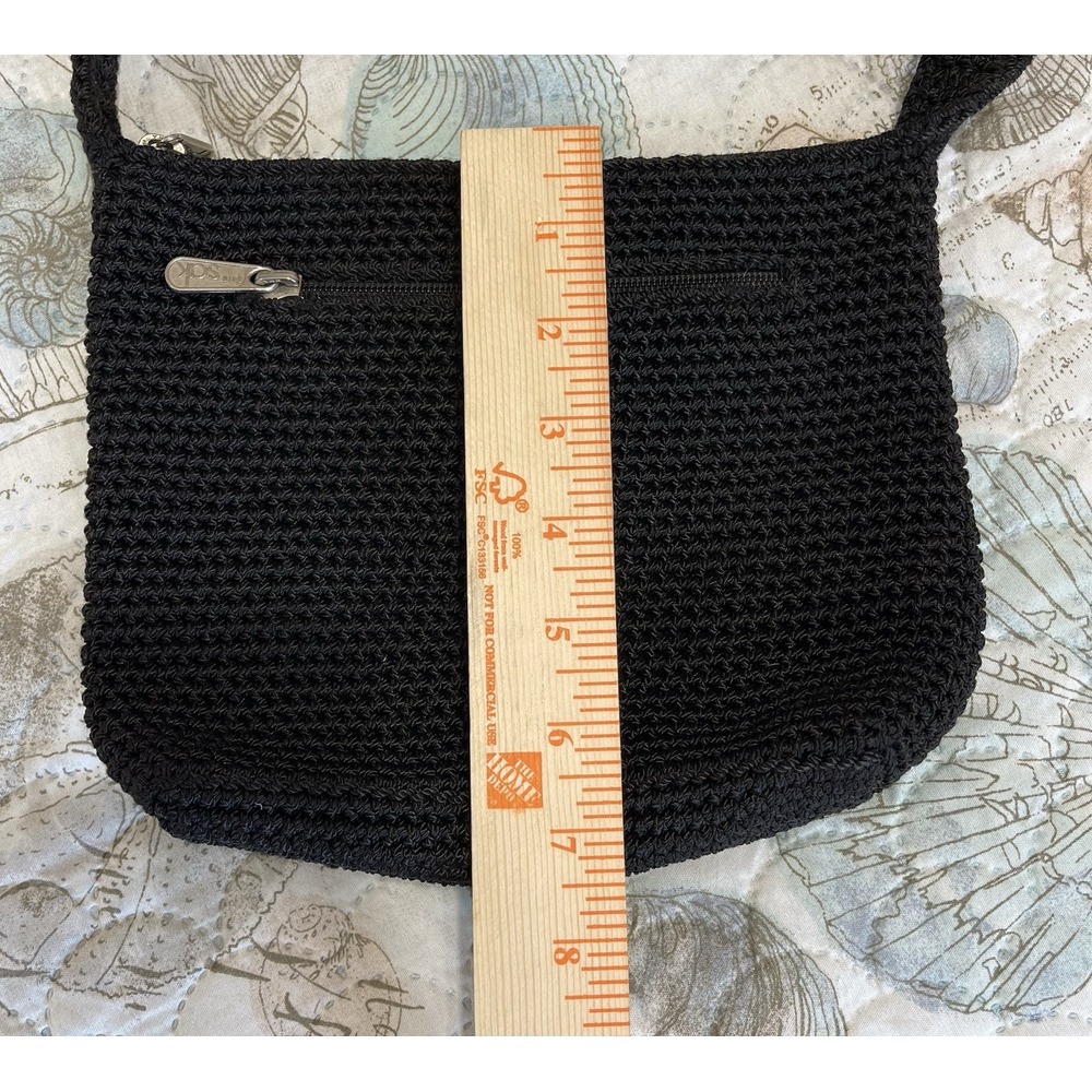 Vintage The Sak 1990's Woven Hand Crochet‎ Shoulder Bag Black Hobo Boho Zip 9x7 - Picture 10 of 13